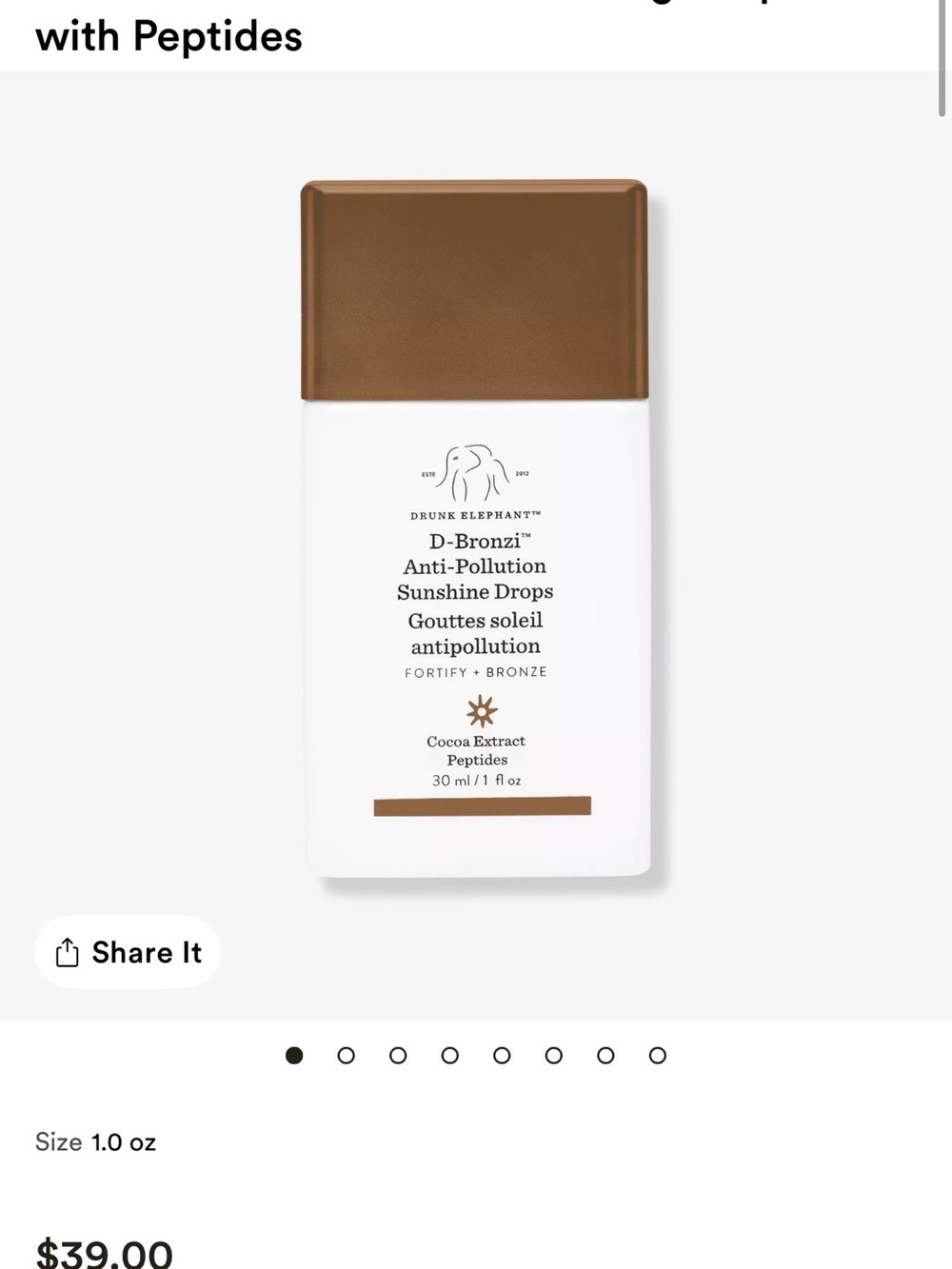 New! Drunk Elephant D-Bronzi Anti-Pollution Sunshine Drops — Cocoa Brown